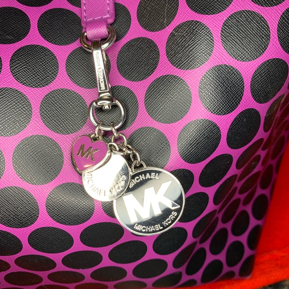 MK: Michael Kors Purple & Black polka dot Tote
